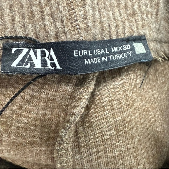 NWT Zara Wide Leg High Rise Knit Pants Women’s L Tall Fleece Cotton Winter Brown - Picture 5 of 12